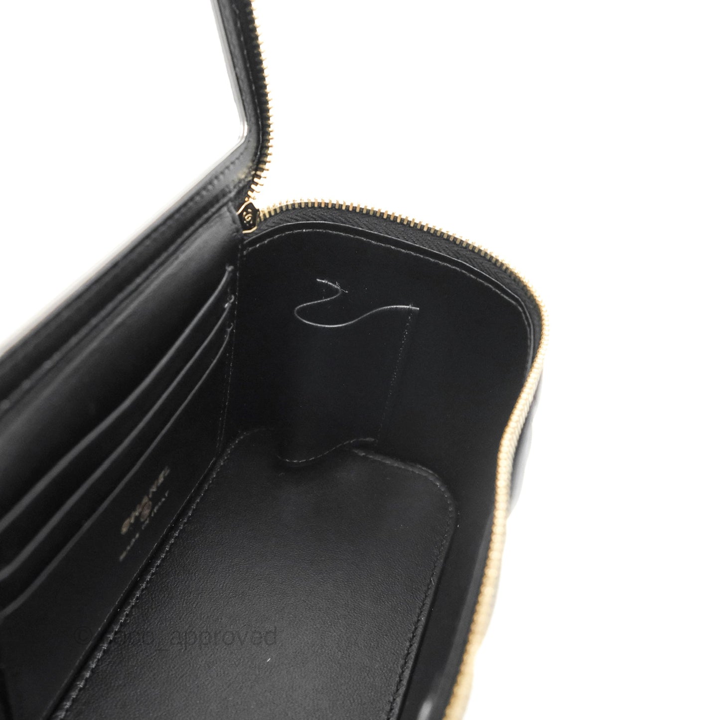 Chanel Vanity Rectangular Metal Top Handle Black Lambskin Aged Gold Hardware 22B