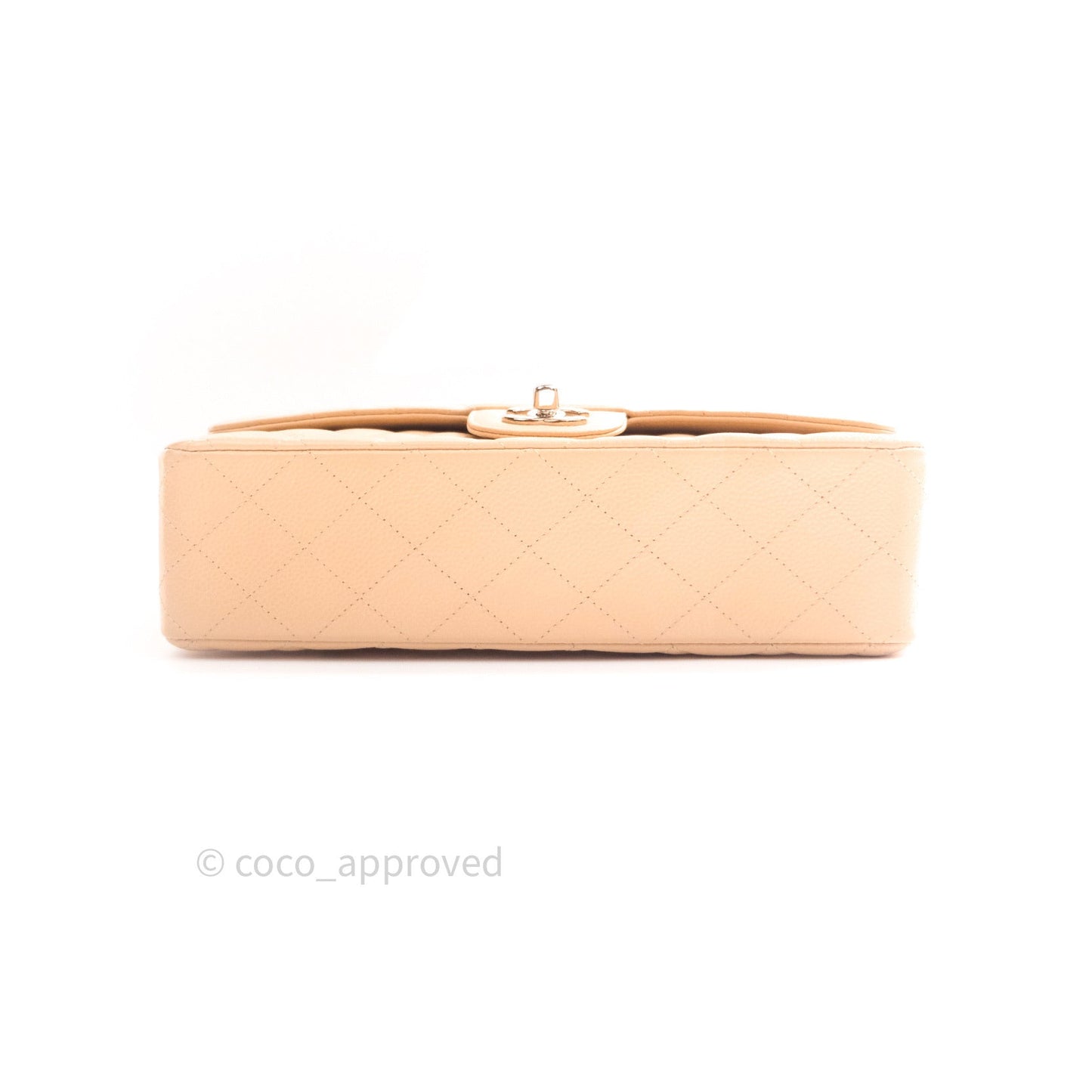 Chanel Quilted M/L Medium Double Flap Beige Clair Caviar Silver Hardware