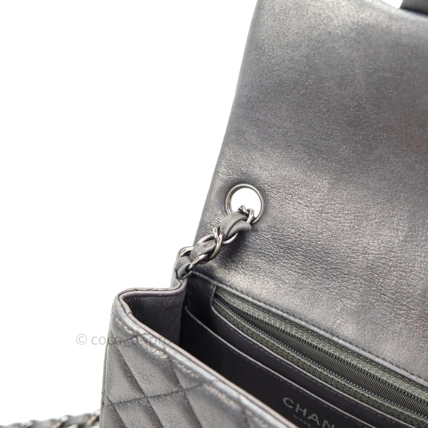 Chanel Mini Square Charcoal Grey Goatskin Ruthenium Hardware