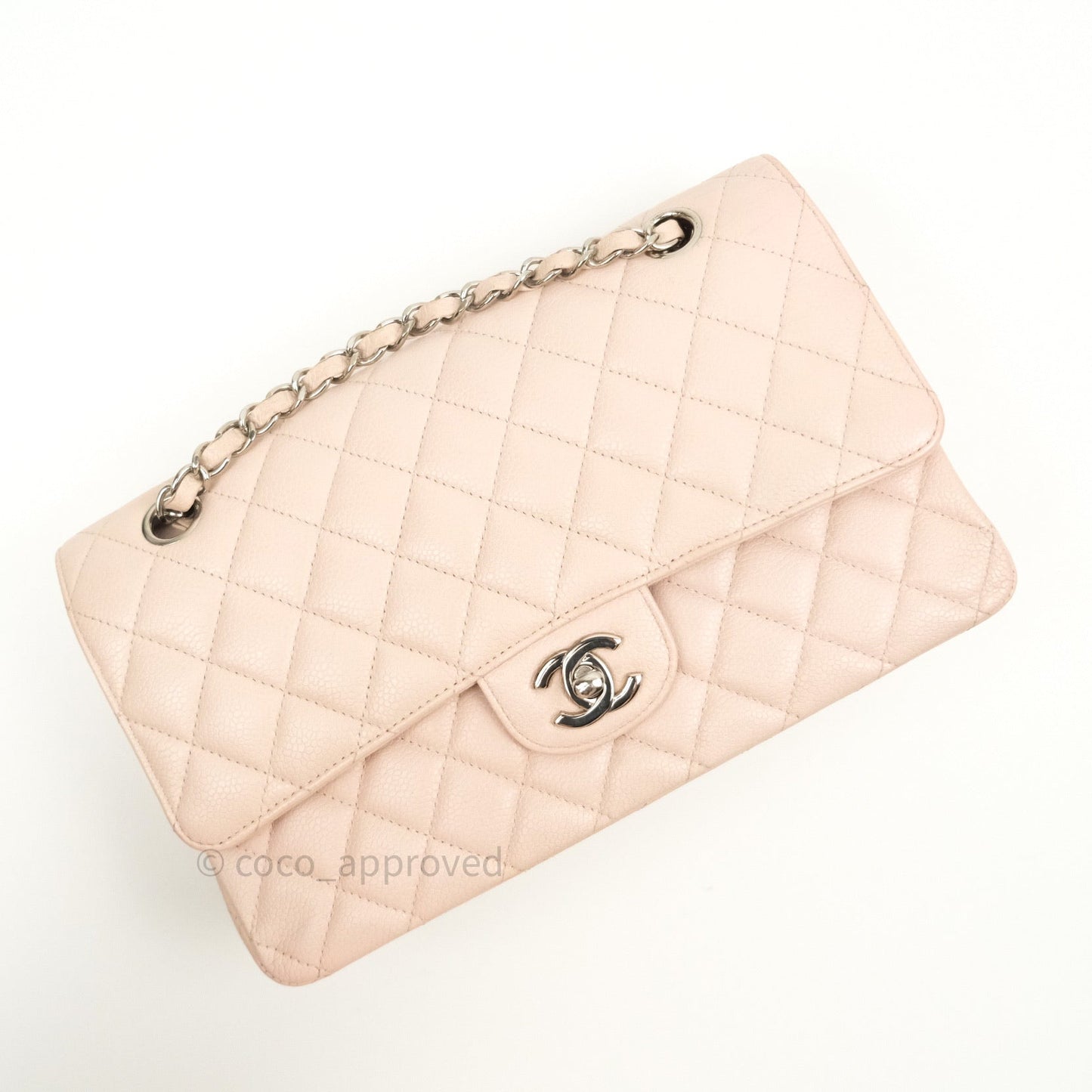 Chanel Classic M/L Medium Double Flap Sakura Pink Caviar Silver Hardware