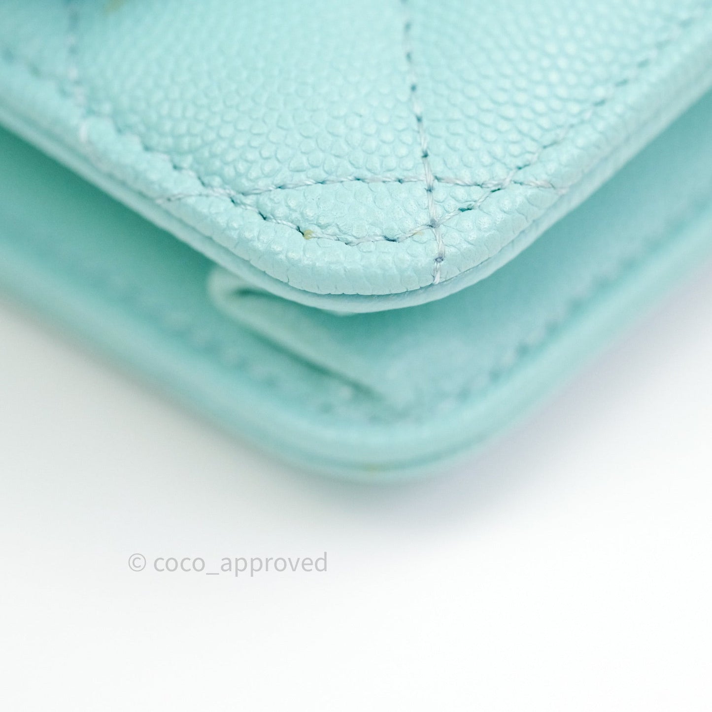 Chanel Quilted Wallet on Chain WOC Tiffany Blue Caviar Light Gold Hardware
