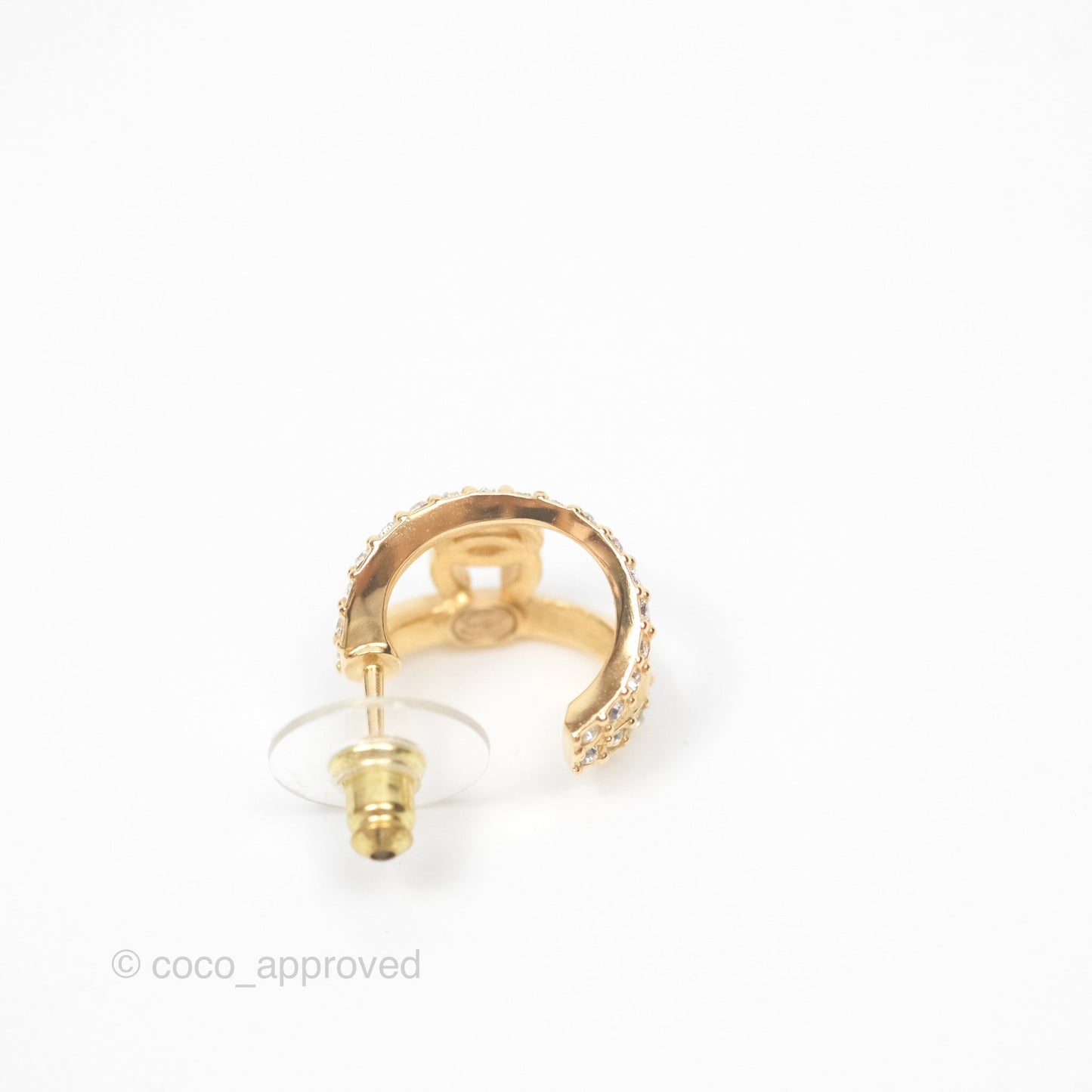 Chanel CC Hoop Crystal Earrings Gold Tone 22A