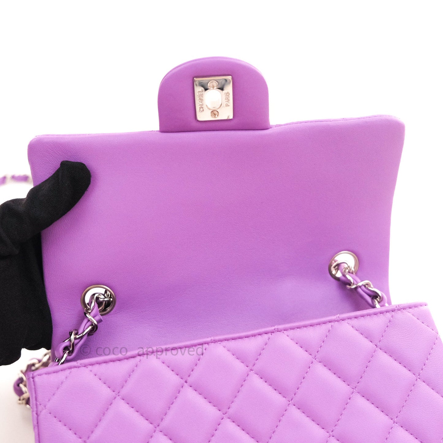 Chanel Quilted Mini Rectangular Flap Purple Lambskin Silver Hardware