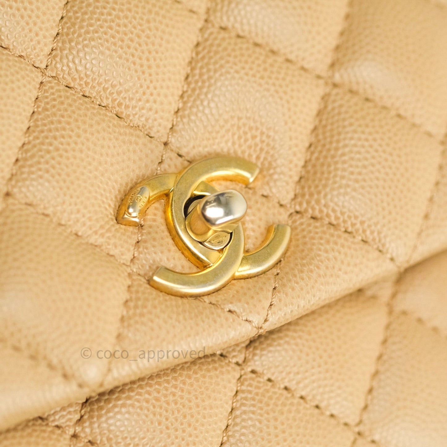 Chanel Mini Coco Handle Quilted Beige Caviar Gold Hardware Lizard Embossed Handle