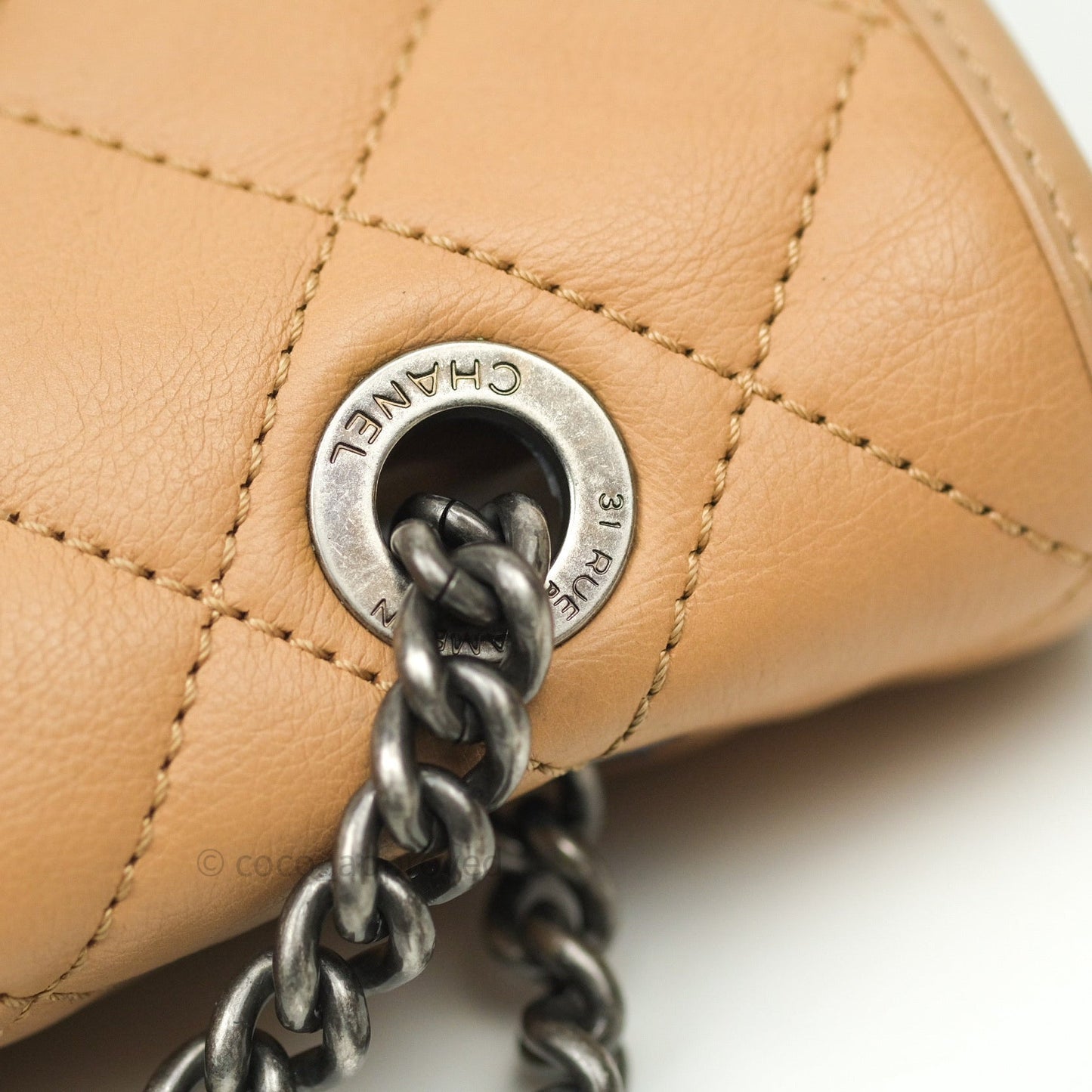 Chanel French Riviera Medium Flap Dark Beige Grained Calfskin Ruthenium Hardware