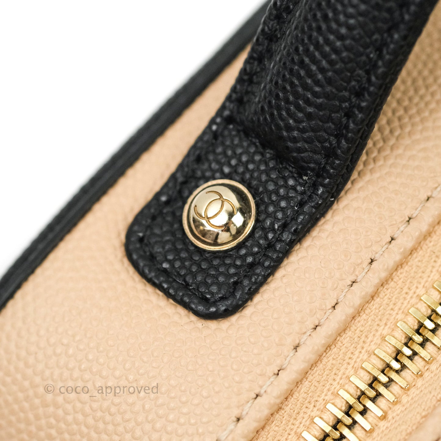 Chanel Quilted New Small CC Filigree Vanity Case Beige Caviar Gold Hardware