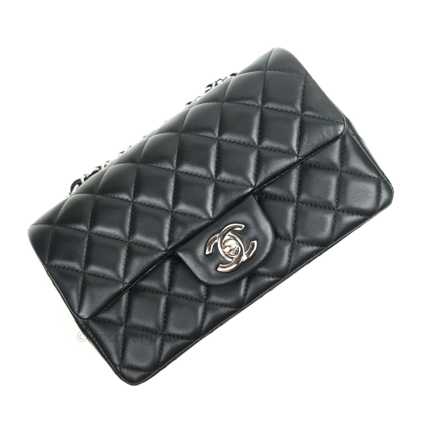 Chanel Quilted Mini Rectangular Black Lambskin Silver Hardware