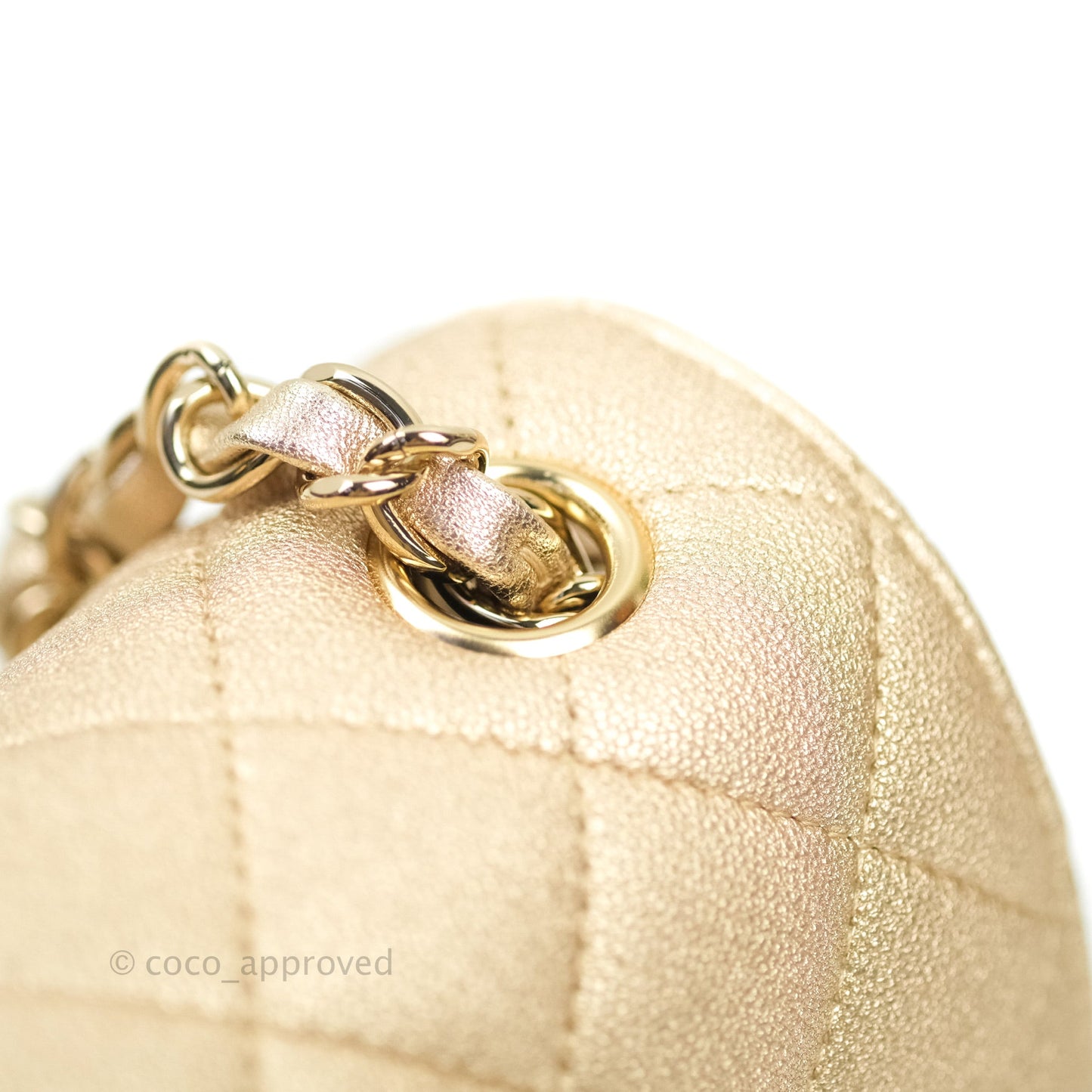 Chanel Quilted Mini Rectangular Metallic Champagne Gold Lambskin Gold Hardware