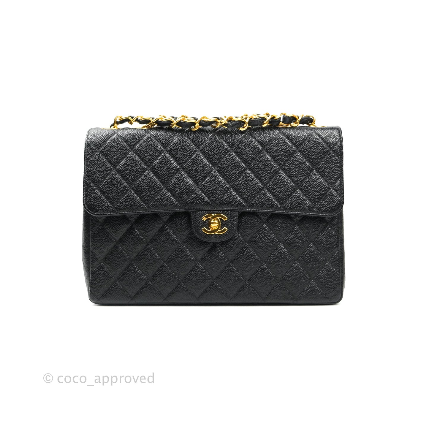 Chanel Classic Vintage Jumbo Single Flap Black Caviar 24K Gold Hardware