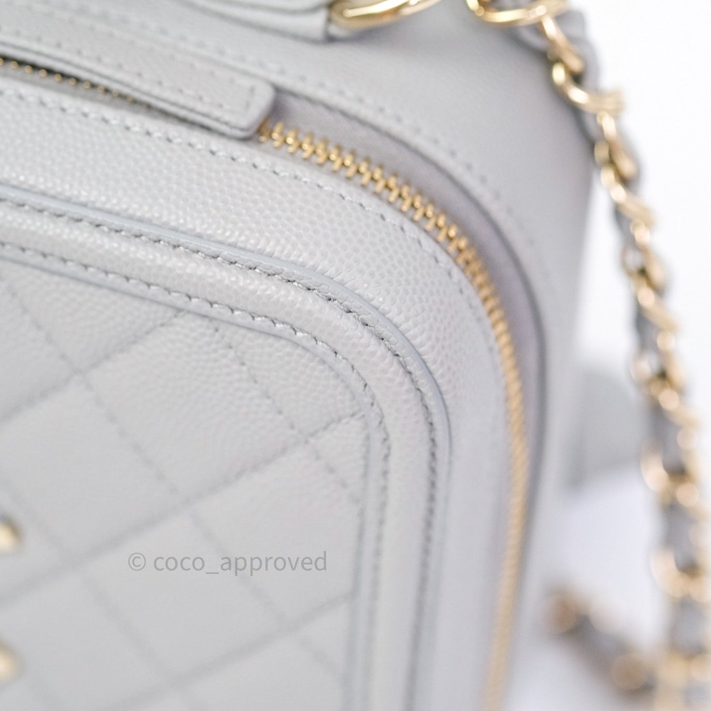 Chanel Quilted Medium CC Filigree Vanity Case Grey Caviar Light Gold Hardware