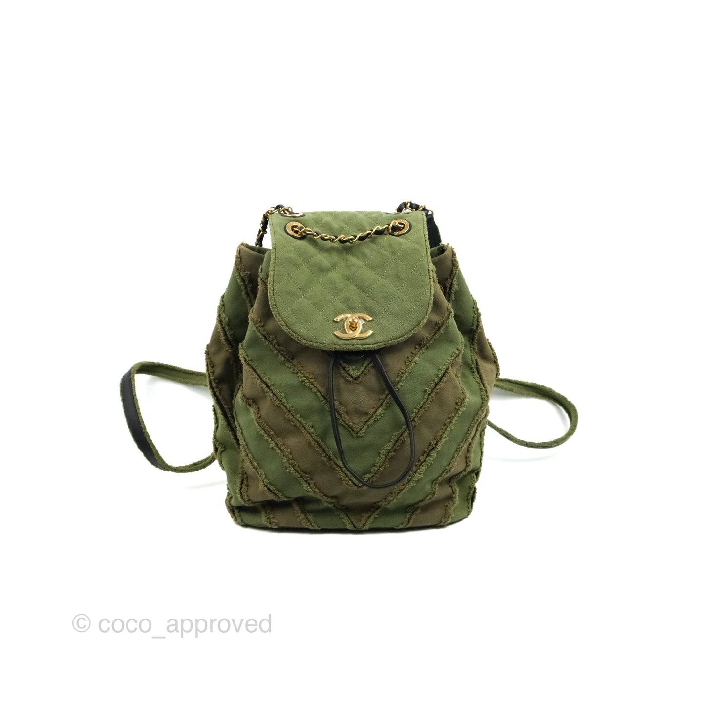 Chanel Coco Cuba Patchwork Chevron Backpack Green Canvas 2017 Cruise