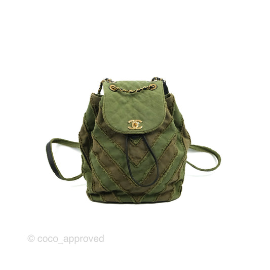 Chanel Coco Cuba Patchwork Chevron Backpack Green Canvas 2017 Cruise