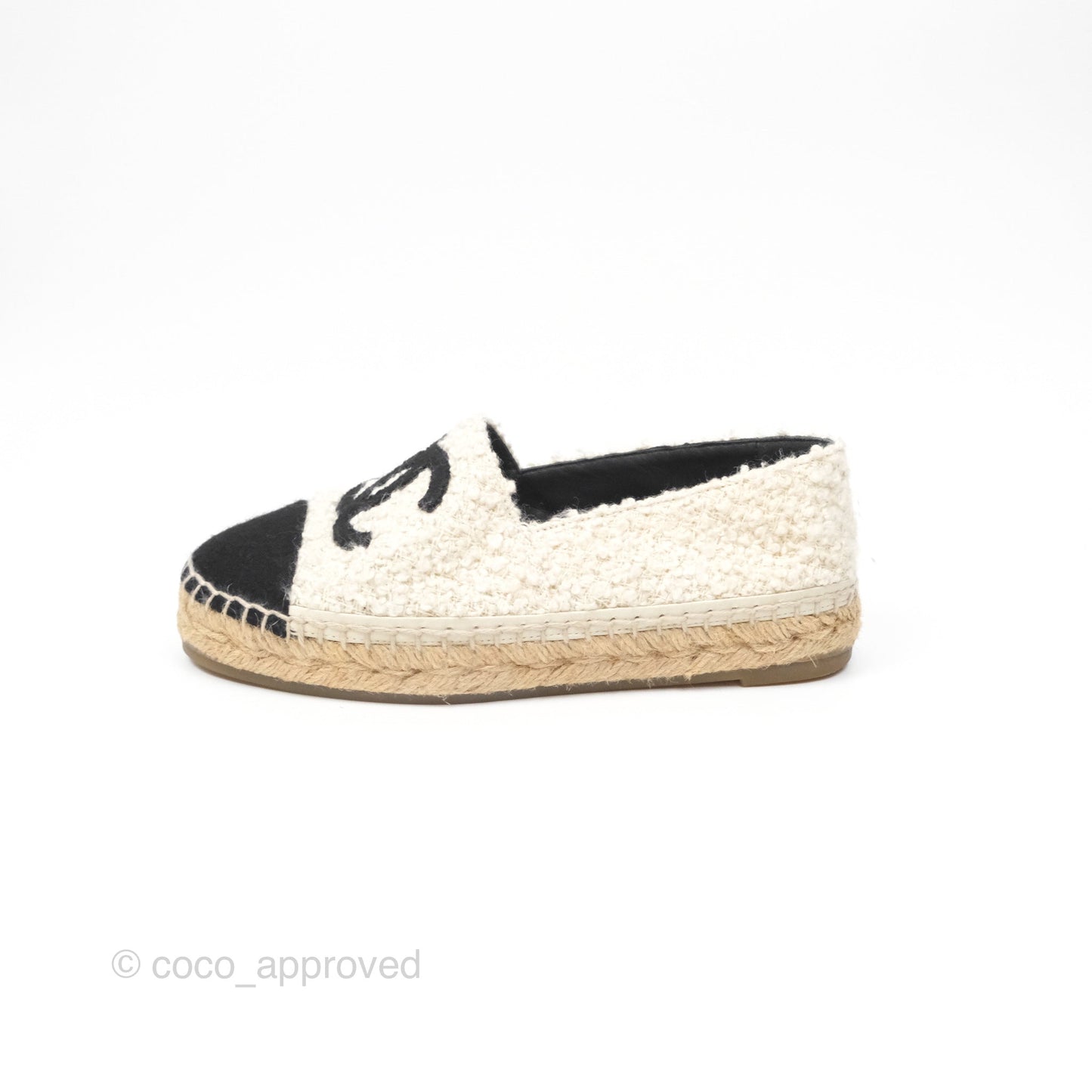 Chanel CC Espadrille Black White Tweed Size 36