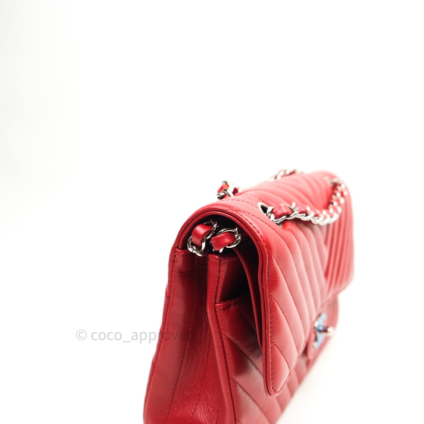 Chanel Quilted M/L Medium Double Flap Red Caviar Silver Hardware 16S