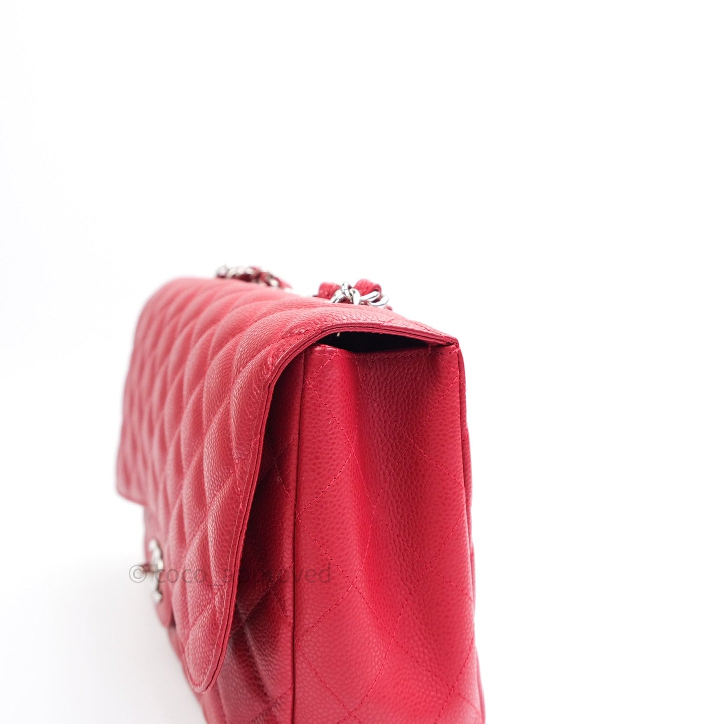 Chanel Jumbo Single Flap Red Caviar Silver Hardware⁣⁣