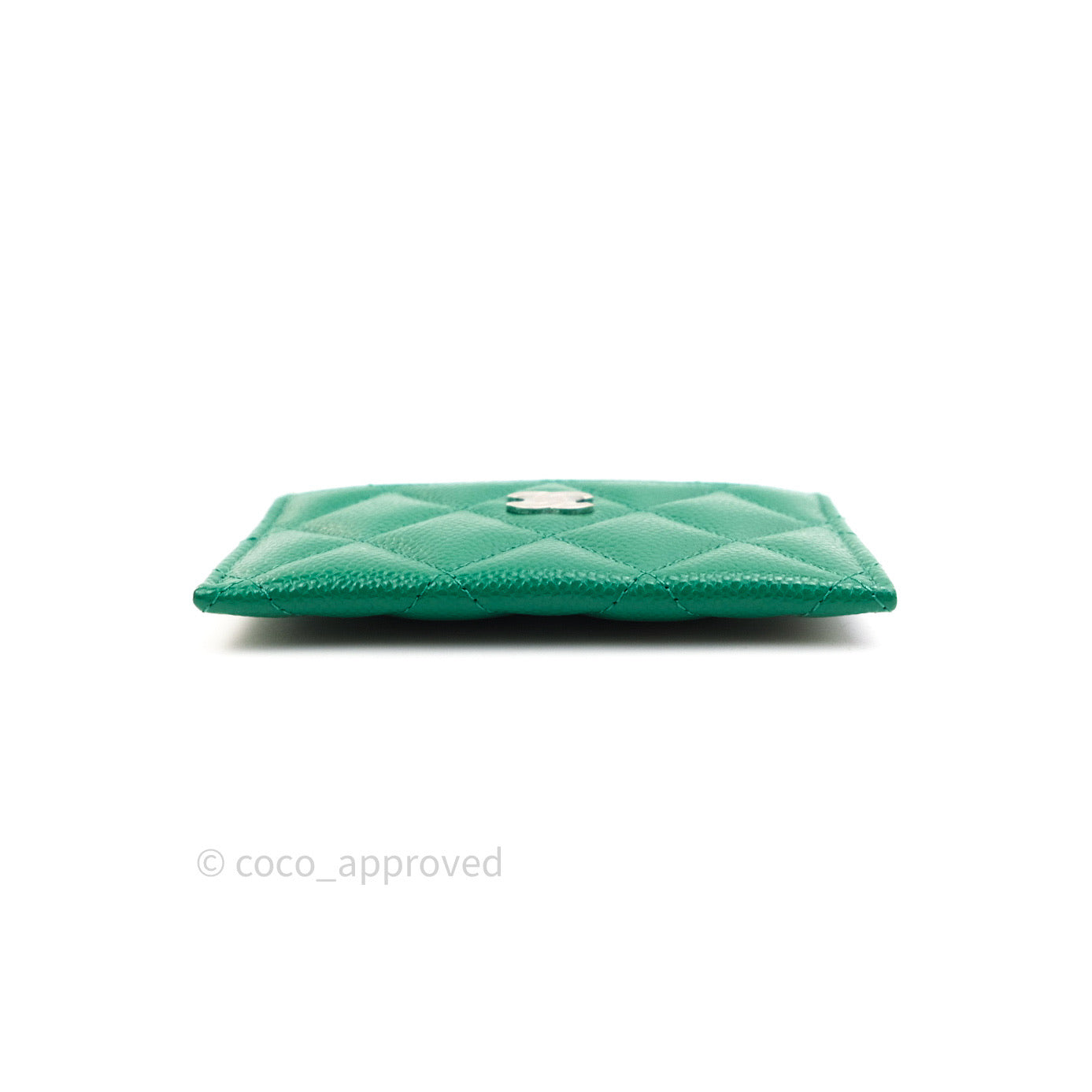 Chanel Quilted Classic Green Caviar Silver Hardware Flat Card Holder