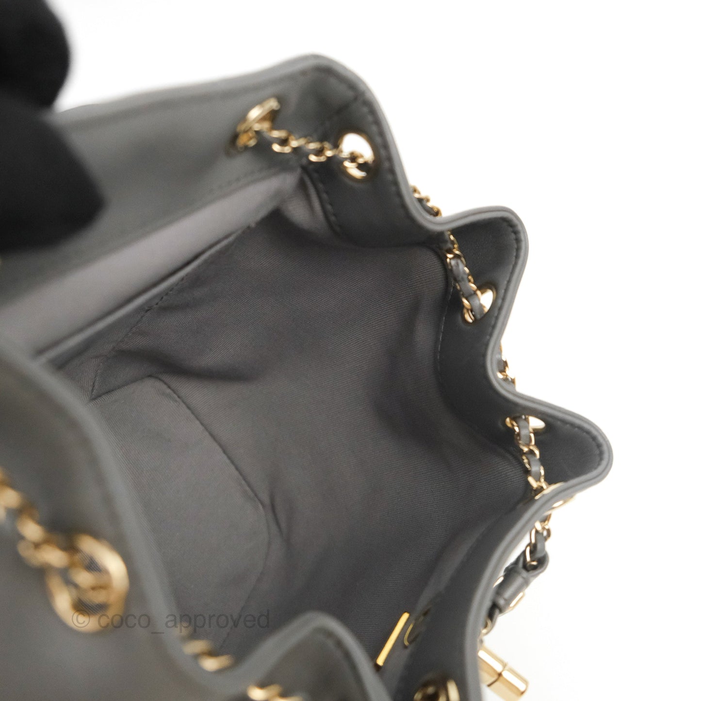 Chanel Quilted Small Duma Drawstring Backpack Grey Lambskin Gold Hardware 22A