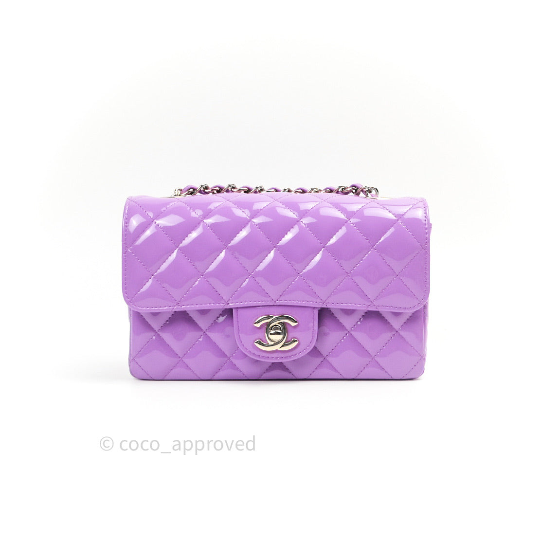 Chanel Quilted Mini Rectangular Purple Patent Leather Light Gold Hardware 20S