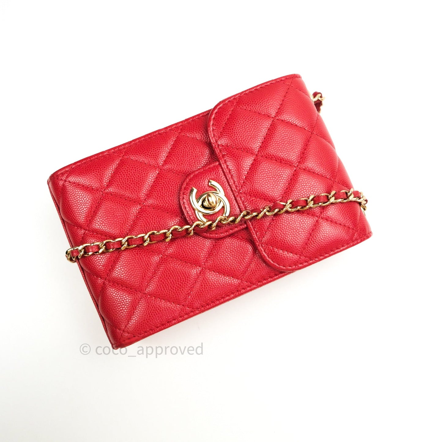 Chanel Classic Red Caviar Gold Hardware Phone Holder