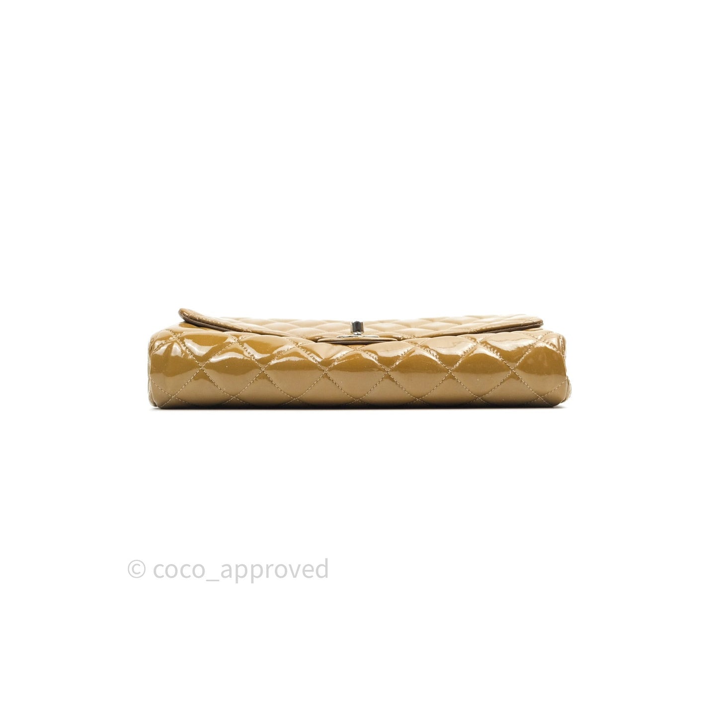 Chanel Quilted Clutch with Chain Khaki Patent Leather Silver Hardware