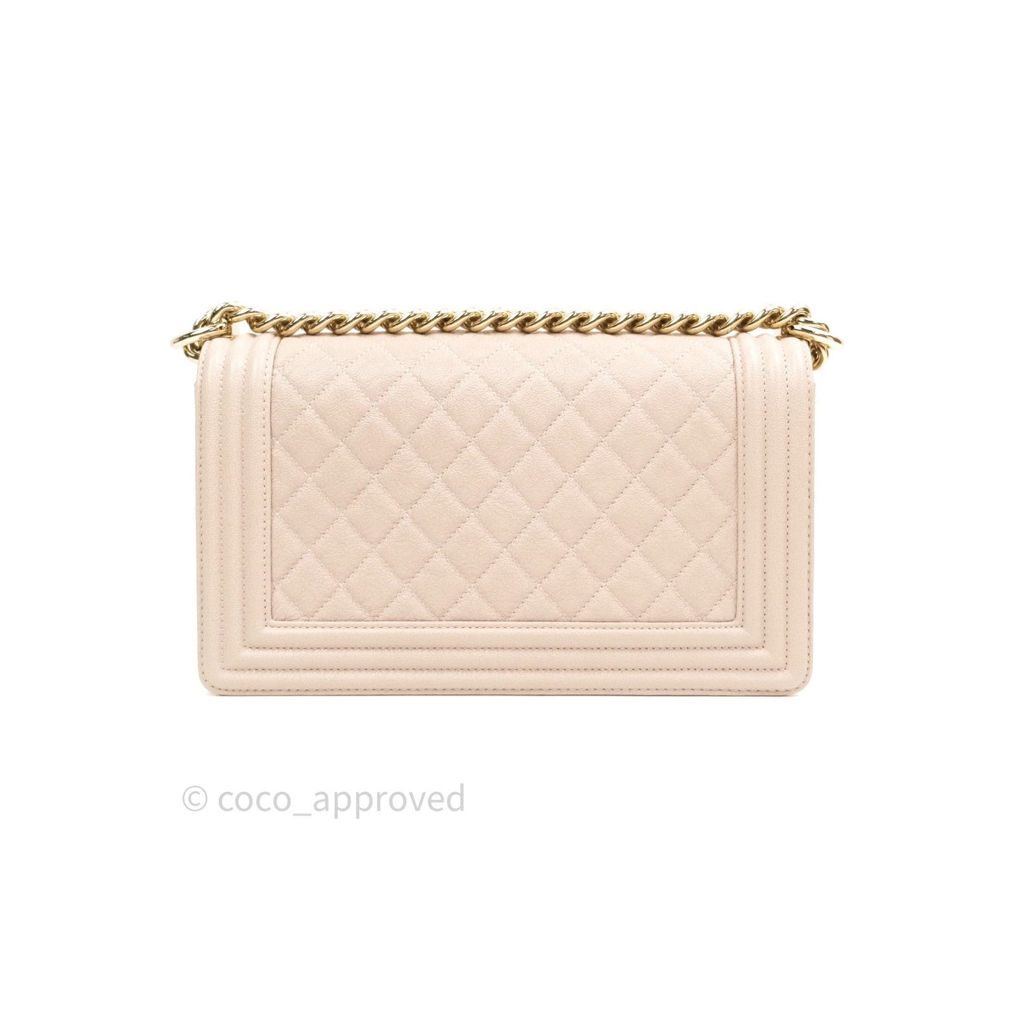 Chanel Quilted Medium Caviar Boy Flap Light Beige Light Gold Hardware