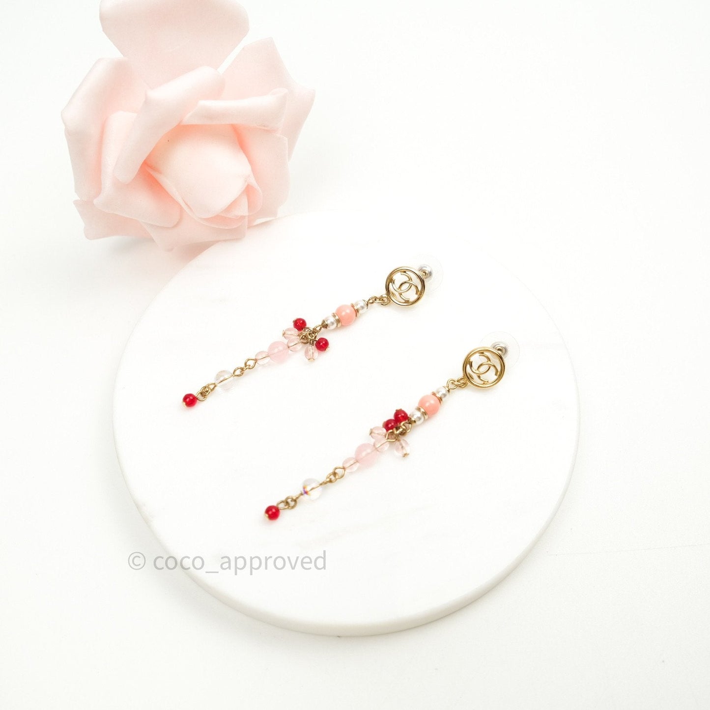 Chanel Long Drop Crystal Earrings Gold 20B
