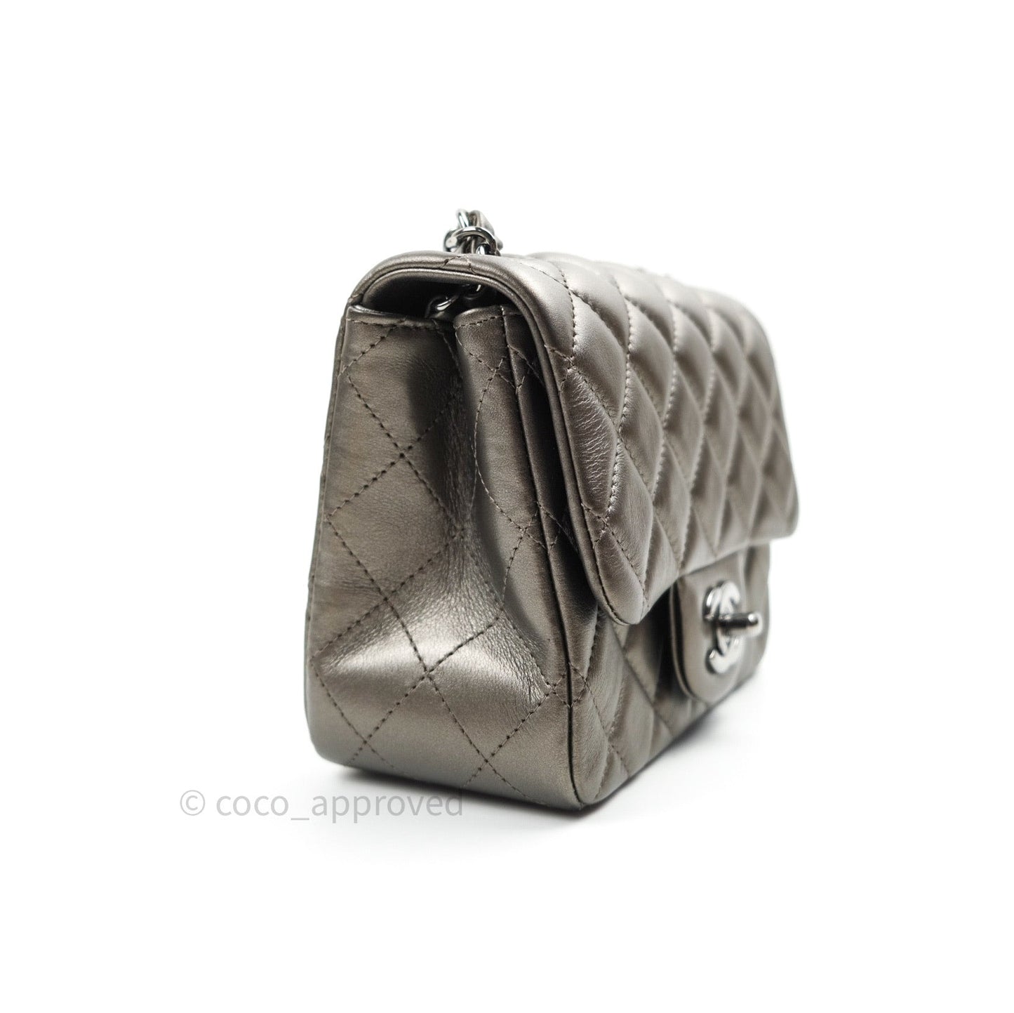 Chanel Mini Square Metallic Dark Grey Lambskin Dark Silver Hardware