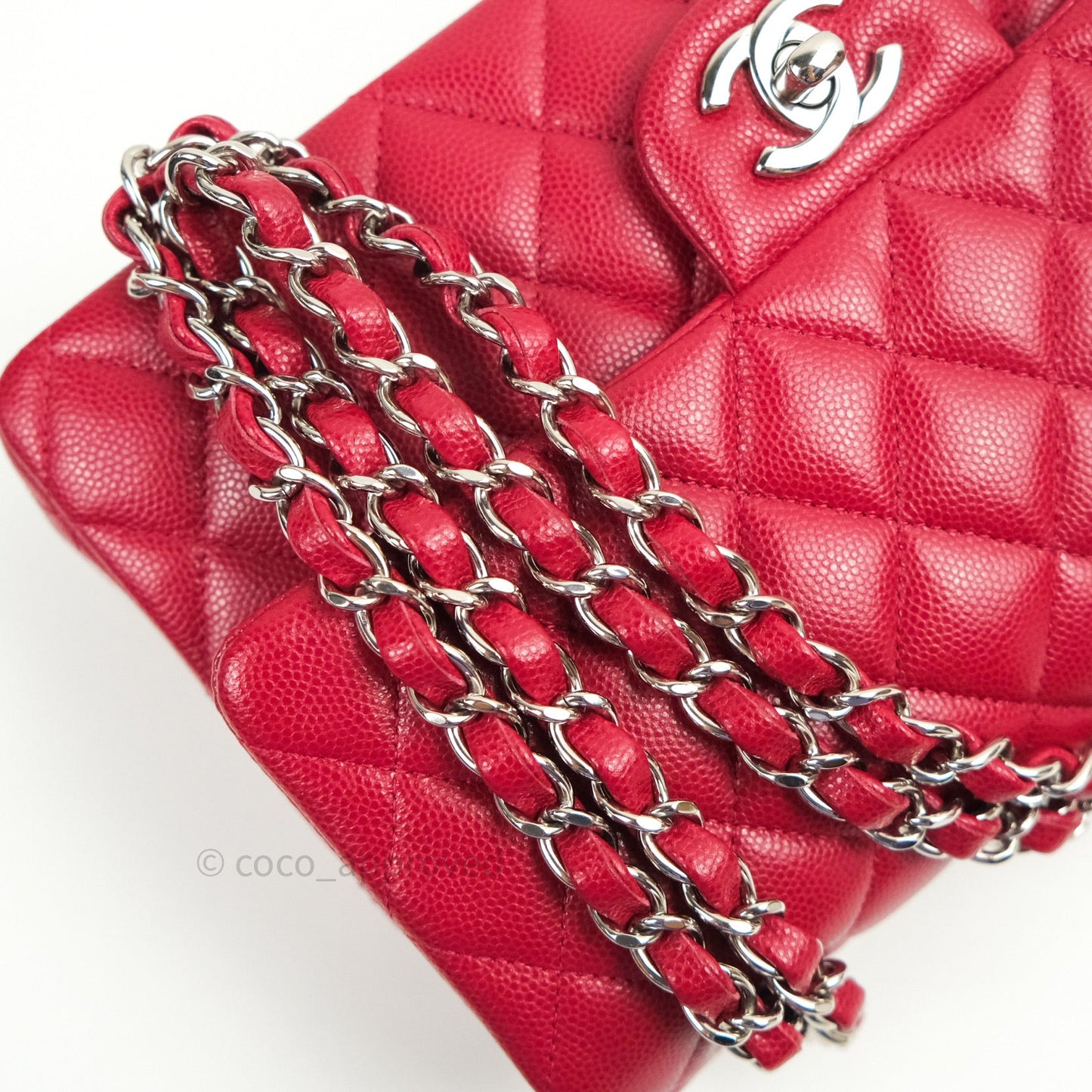 Chanel Classic M/L Medium Double Flap Bag Red Caviar Silver Hardware 18B