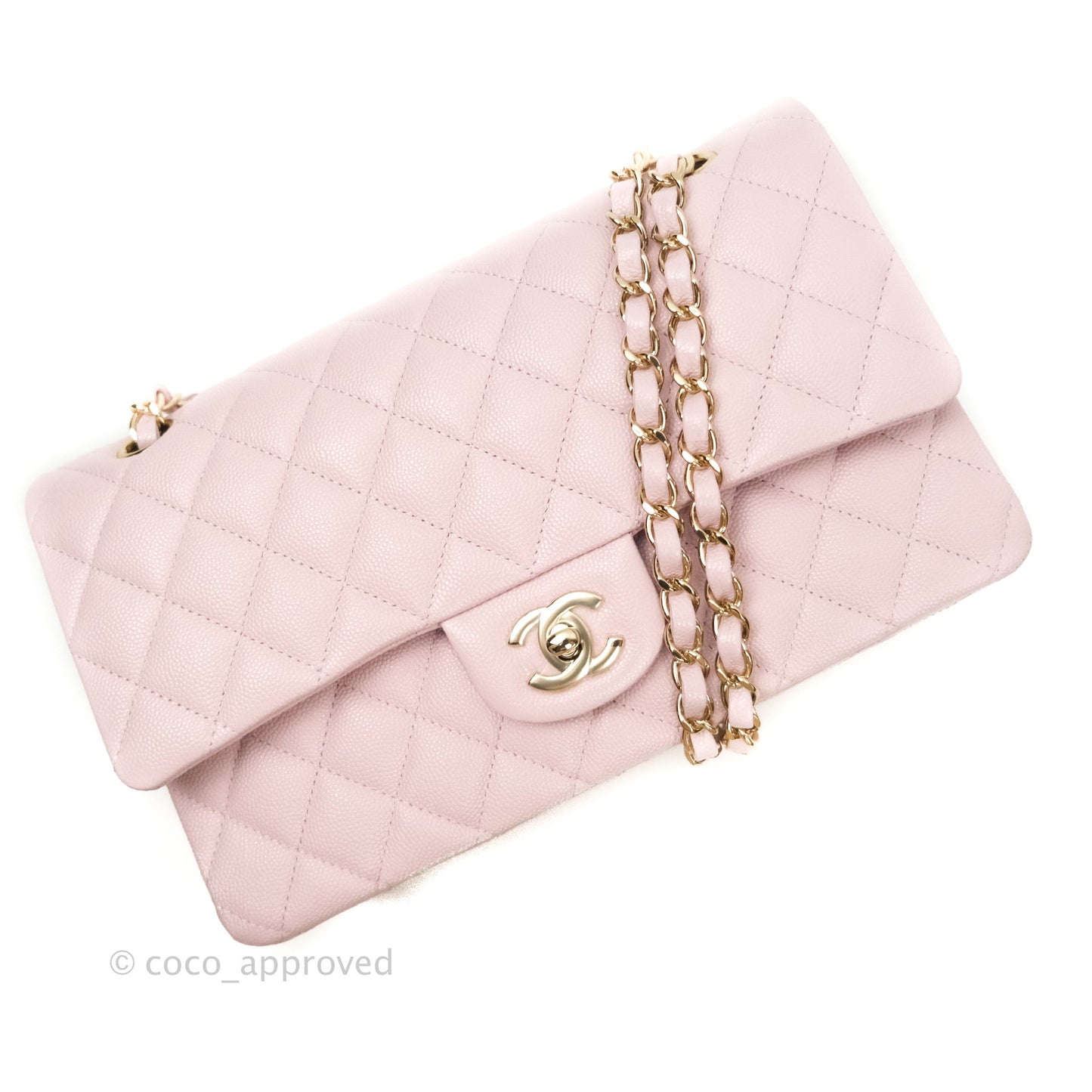 Chanel Classic M/L Medium Double Flap Bag Light Pink Caviar Gold Hardware