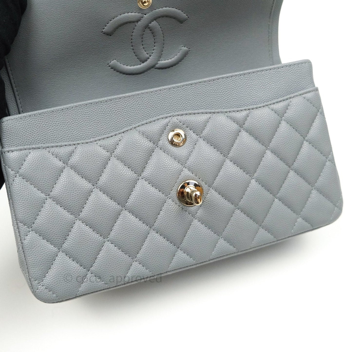 Chanel Classic Small S/M Flap Grey Caviar Light Gold Hardware