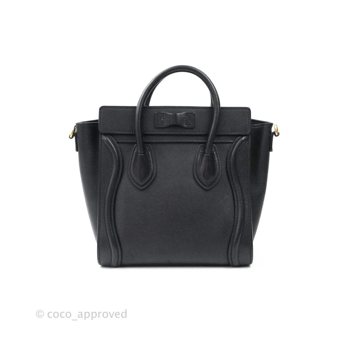 Celine Nano Luggage in Black Calfskin Antique Gold Hardware