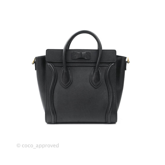 Celine Nano Luggage in Black Calfskin Antique Gold Hardware