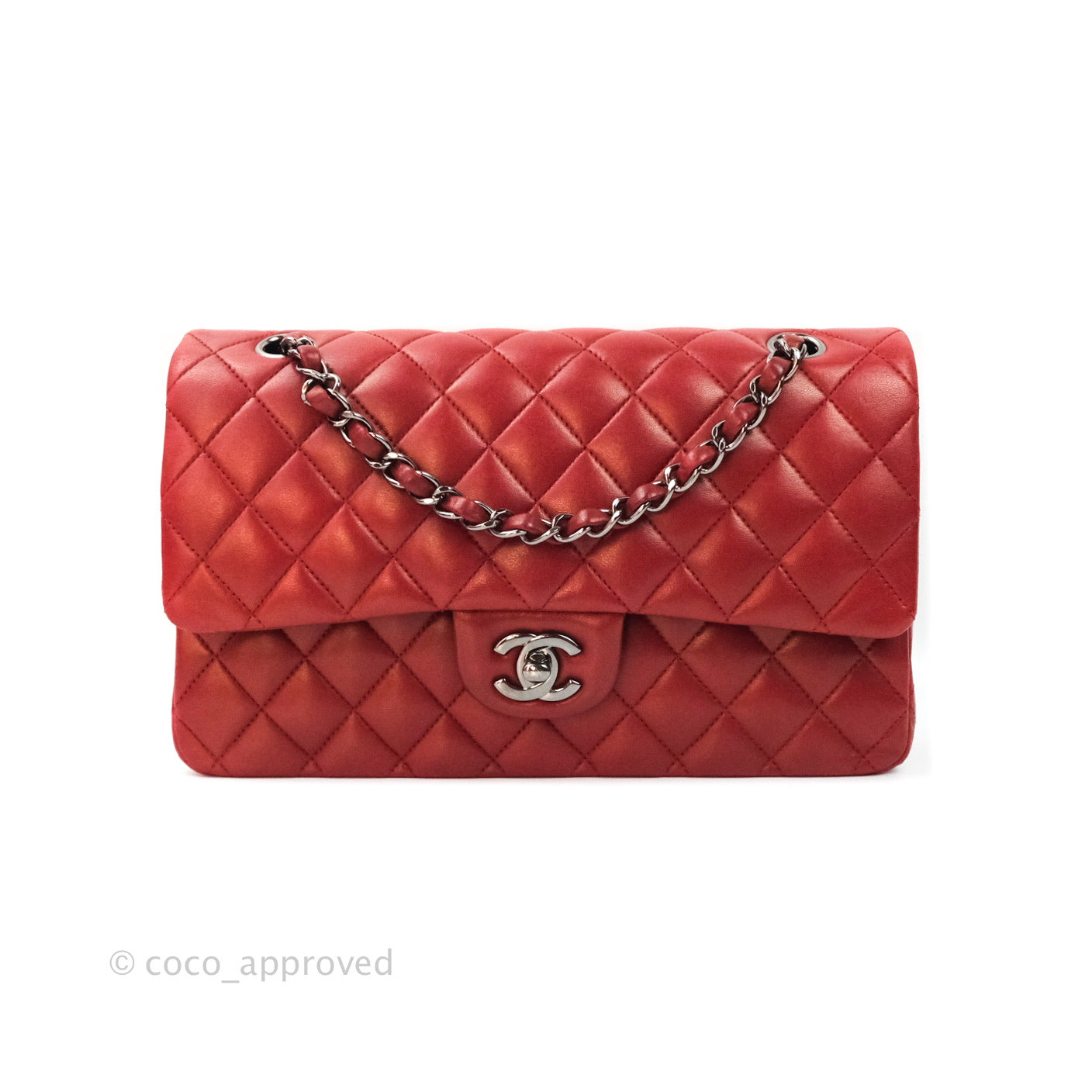 Chanel Classic M/L Medium Double Flap Dark Red Lambskin Gunmetal Hardware