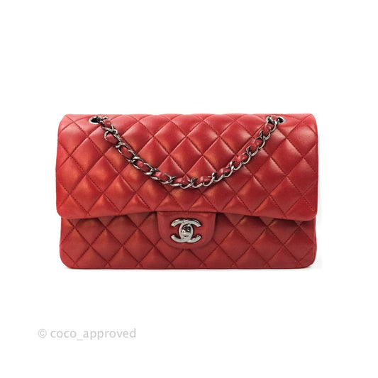 Chanel Classic M/L Medium Double Flap Dark Red Lambskin Gunmetal Hardware