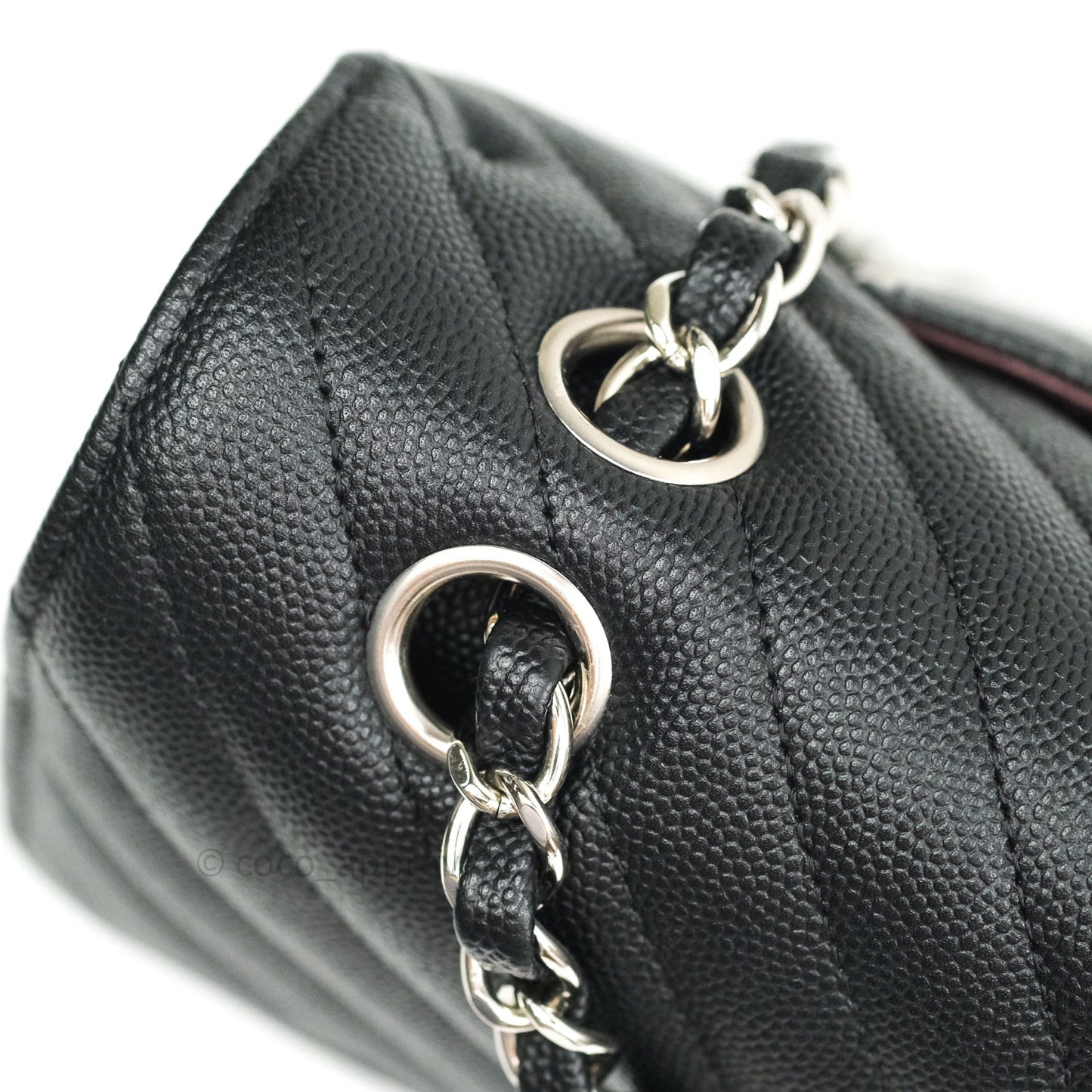 Chanel Classic M/L Chevron Black Caviar Silver Hardware