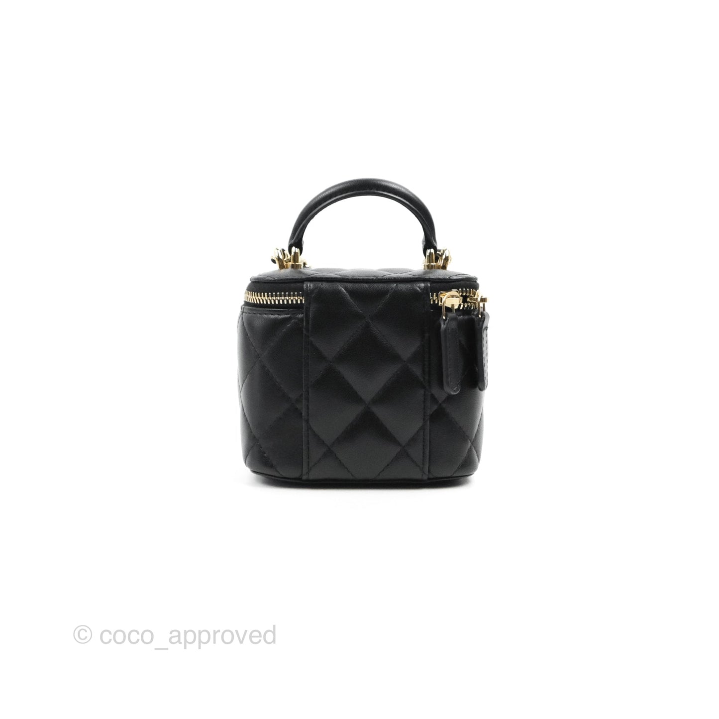 Chanel Mini Top Handle Vanity With Chain Black Lambskin Gold Hardware