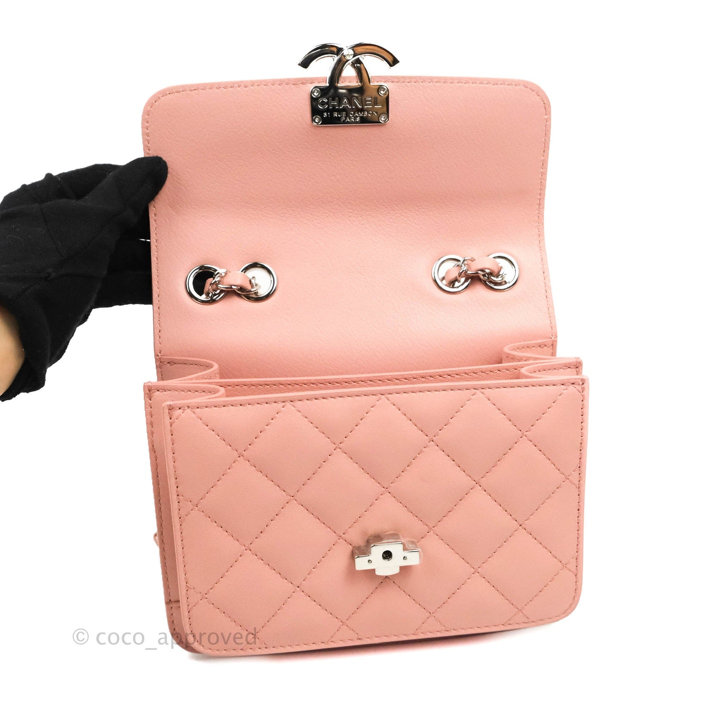 Chanel Small CC Box Flap Bag Pink Calfskin Silver Hardware