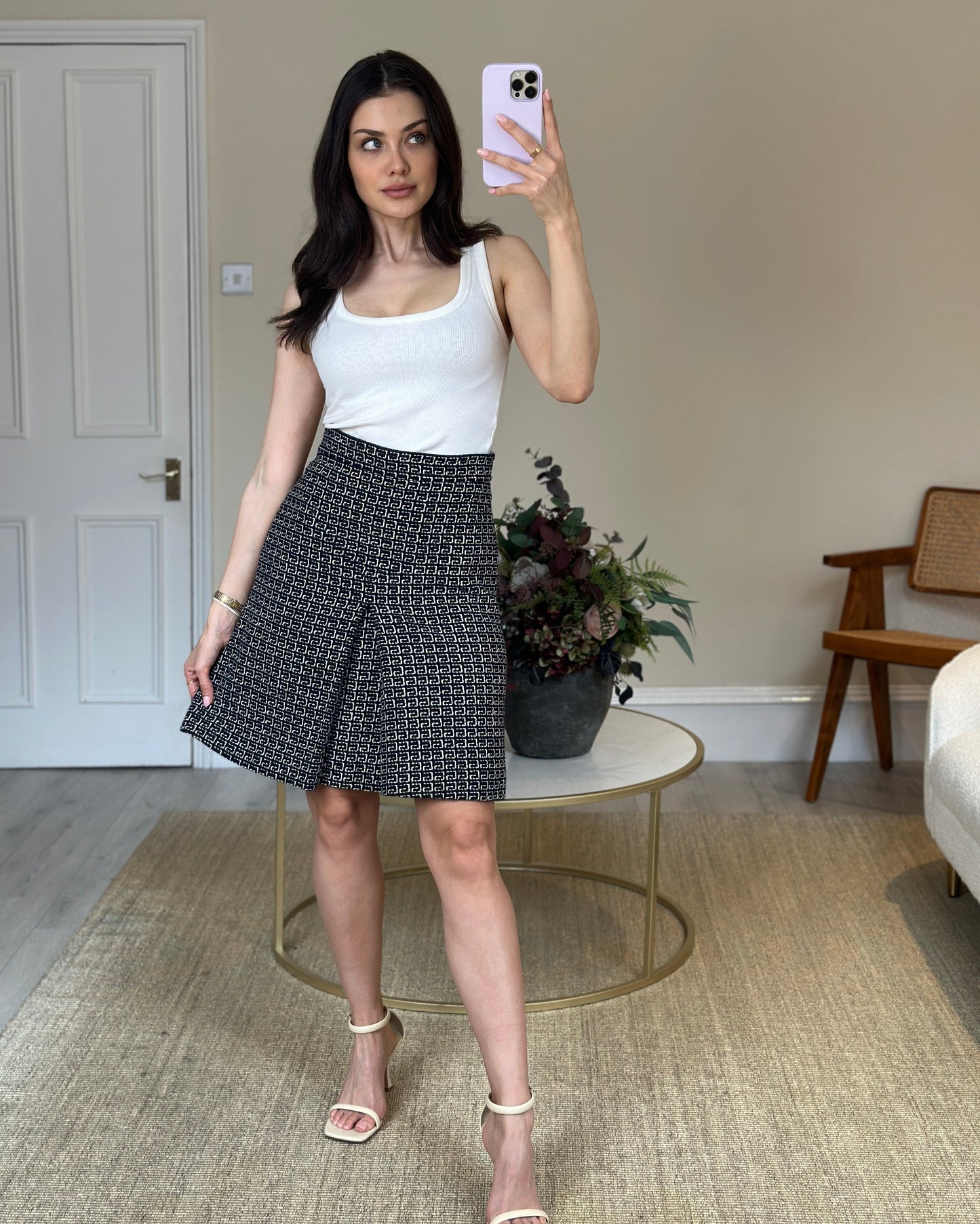 Luxury Gucci Navy and White Logo Printed Wool Skirt Size IT 40 (UK 8)