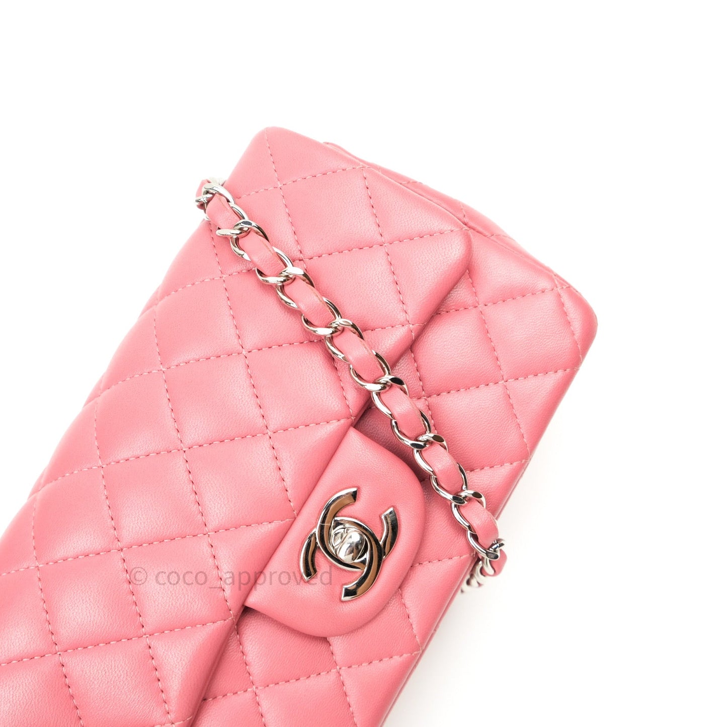 Chanel Quilted Mini Rectangular Pink Lambskin Silver Hardware