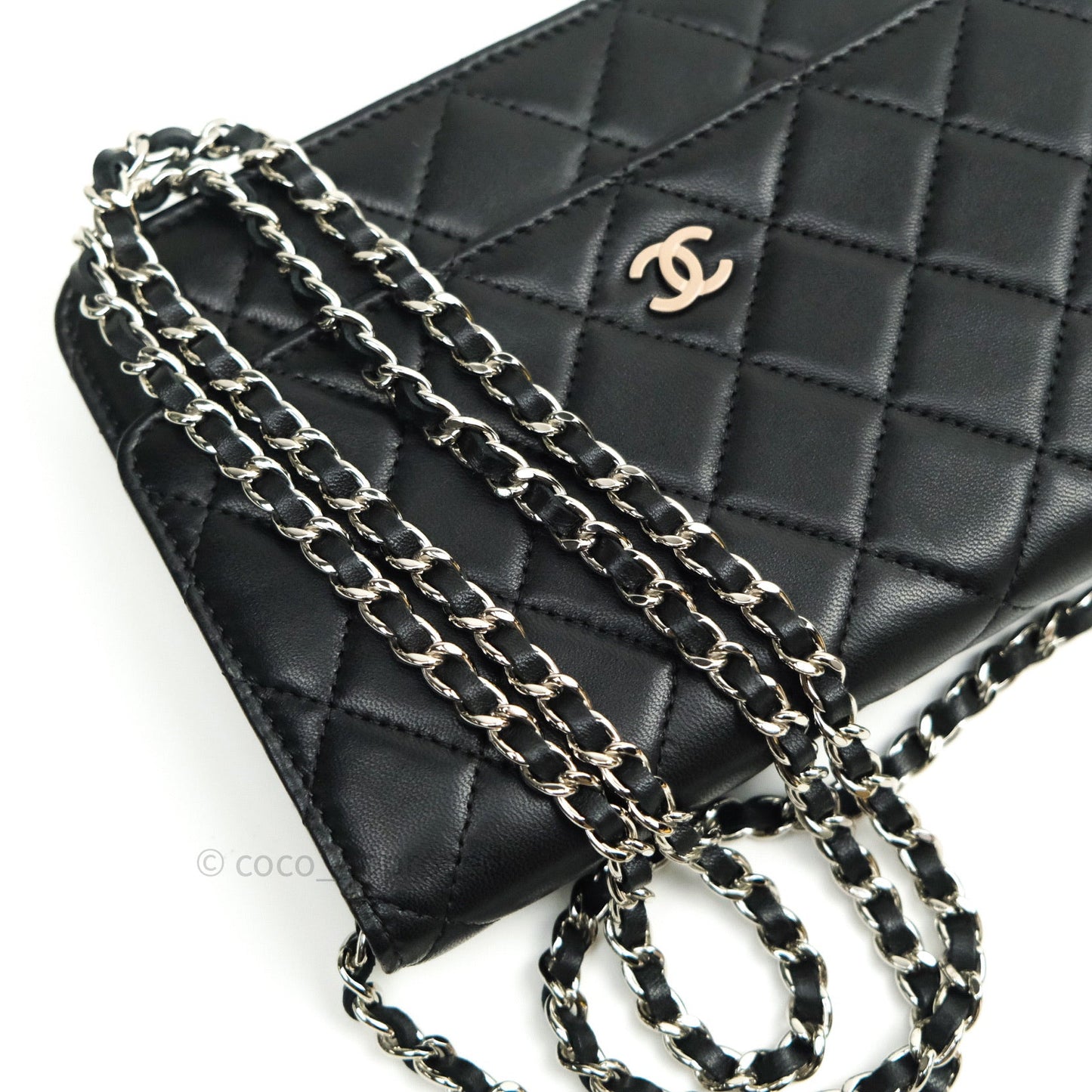 Chanel Quilted Wallet on Chain WOC Black Lambskin Beige Hardware