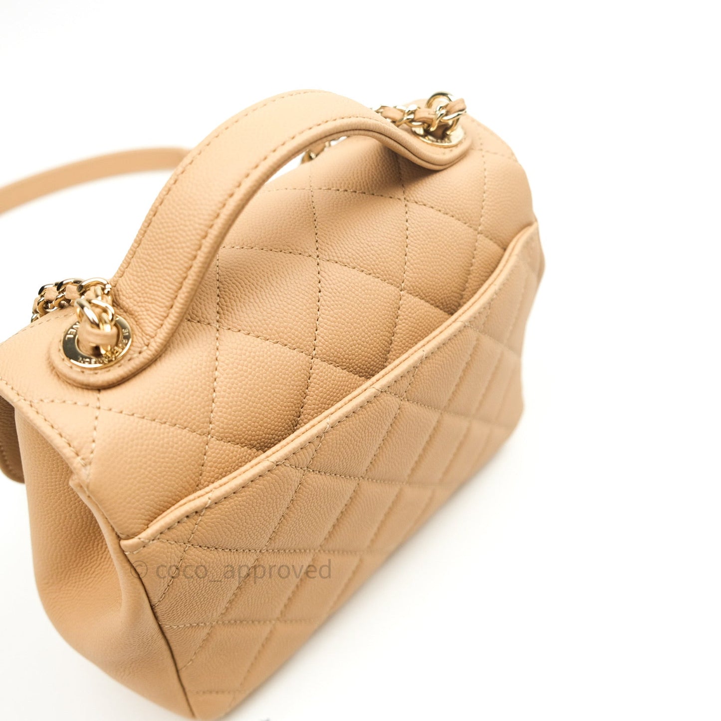 Chanel Quilted Small Business Affinity Flap Beige Caviar Light Gold Hardware