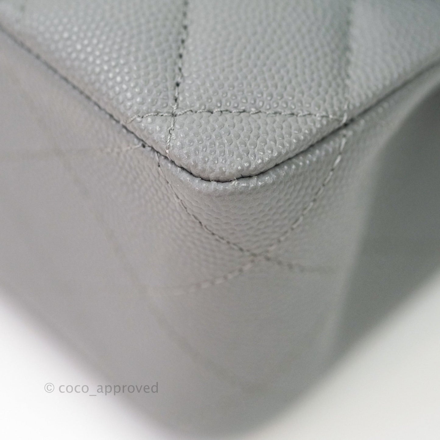 Chanel Classic M/L Medium Double Flap Quilted Grey Caviar Gold Hardware 20C