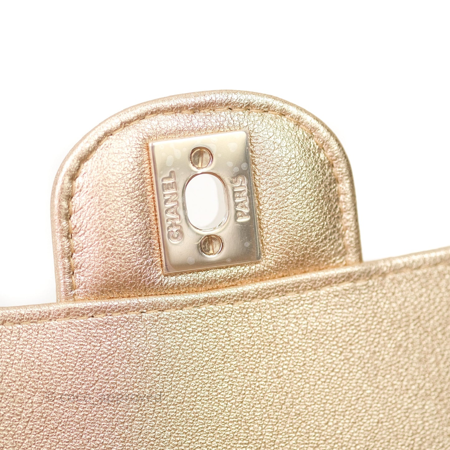Chanel Quilted Mini Rectangular Iridescent Gold Lambskin Gold Hardware
