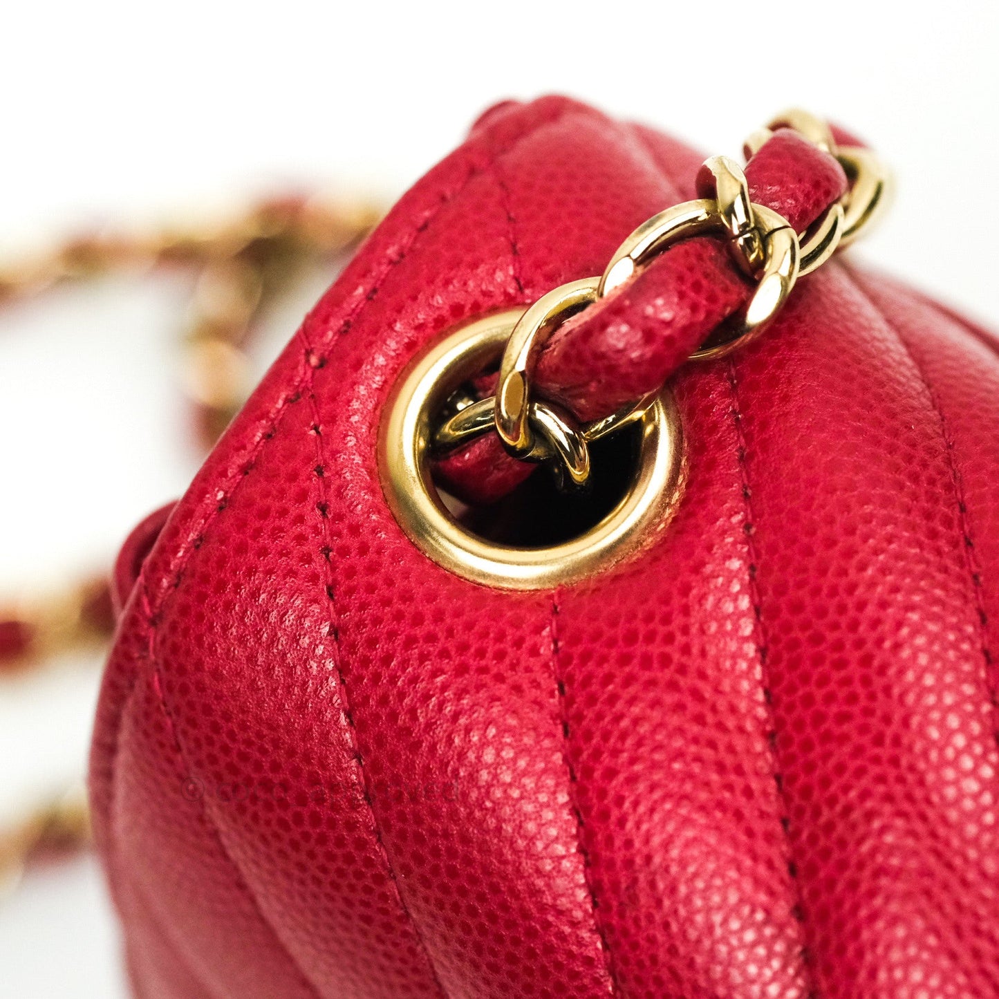 Chanel Mini Square Red Chevron Caviar Gold Hardware