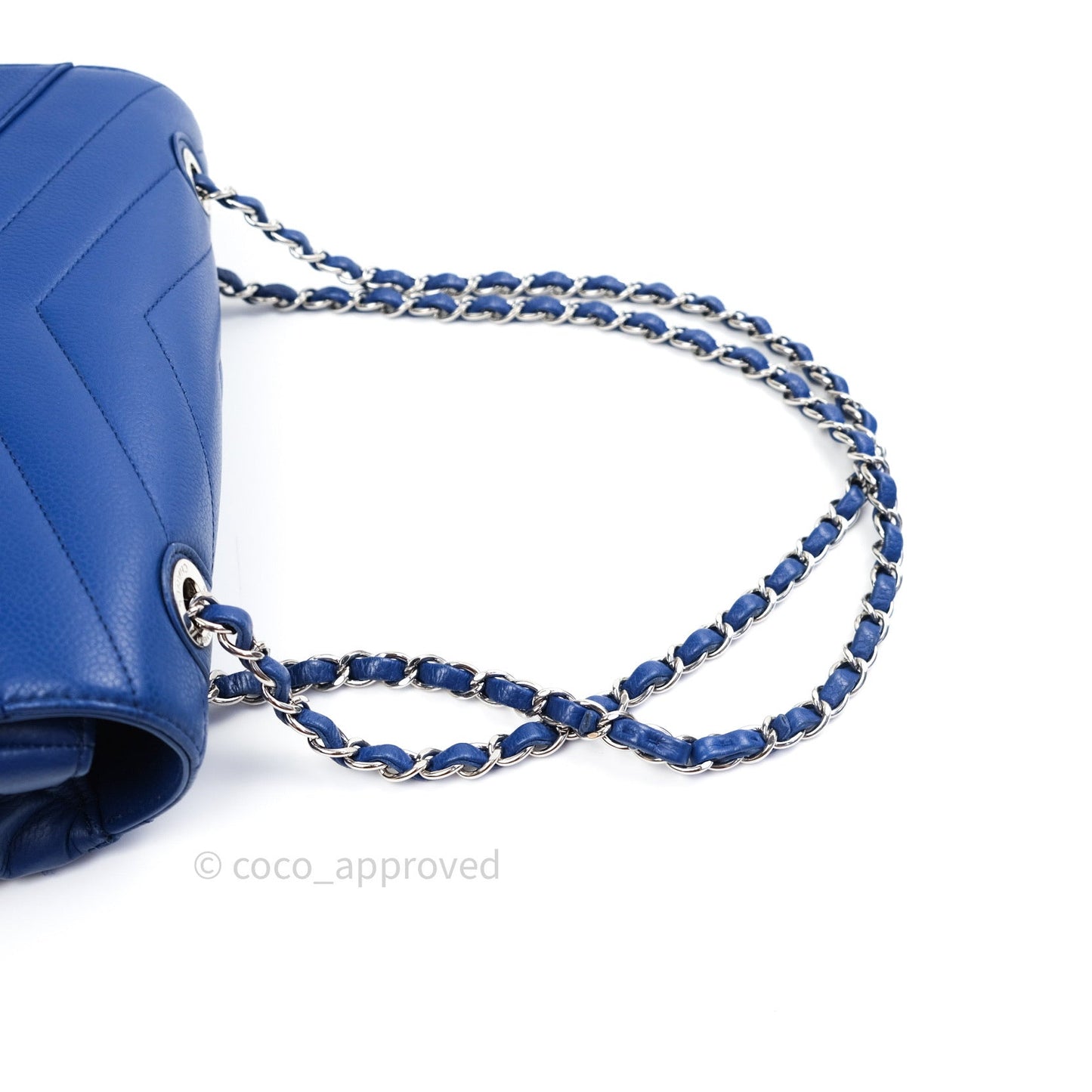 Chanel Chevron Quilted Medium Blue Grained Calfskin Silver Hardware
