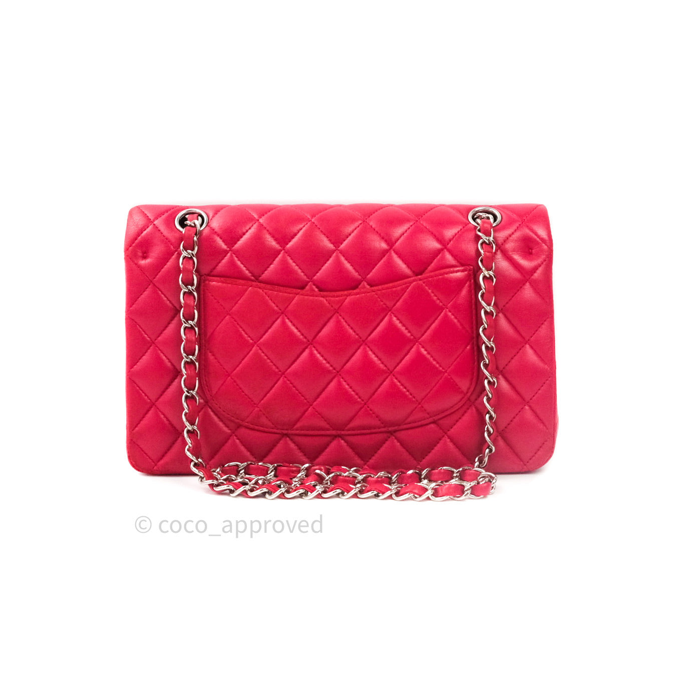 Chanel Classic M/L Lambskin Medium Double Flap Red Pink Silver Hardware