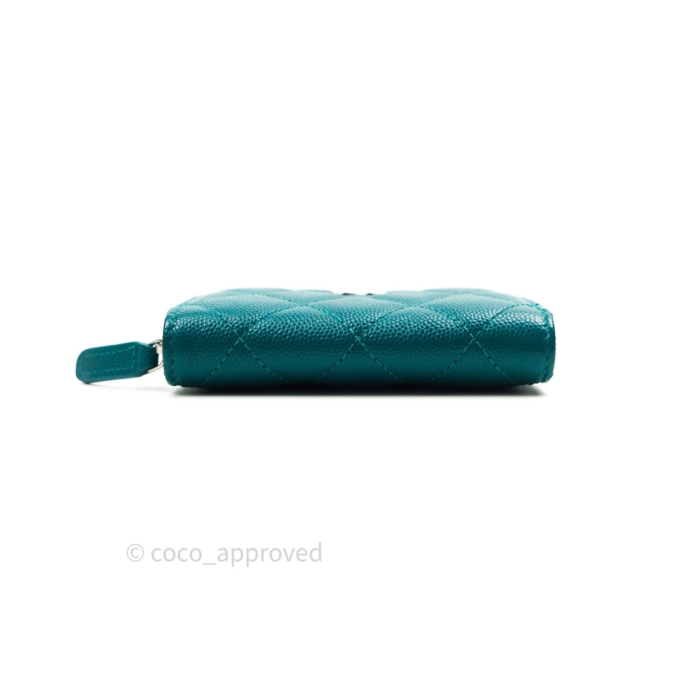 Chanel Quilted Zip Card Holder Green Caviar Silver Hardware