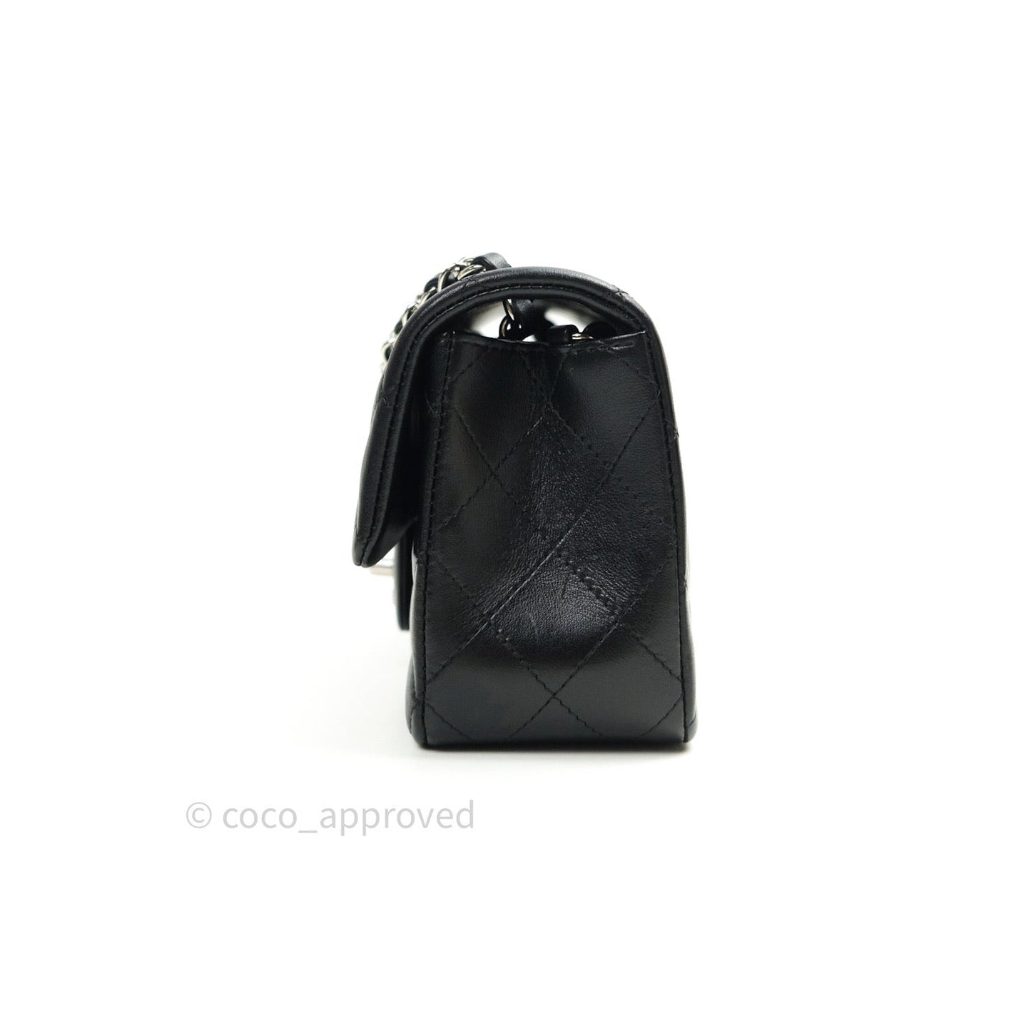 Chanel Quilted Mini Rectangular Black Lambskin Silver Hardware