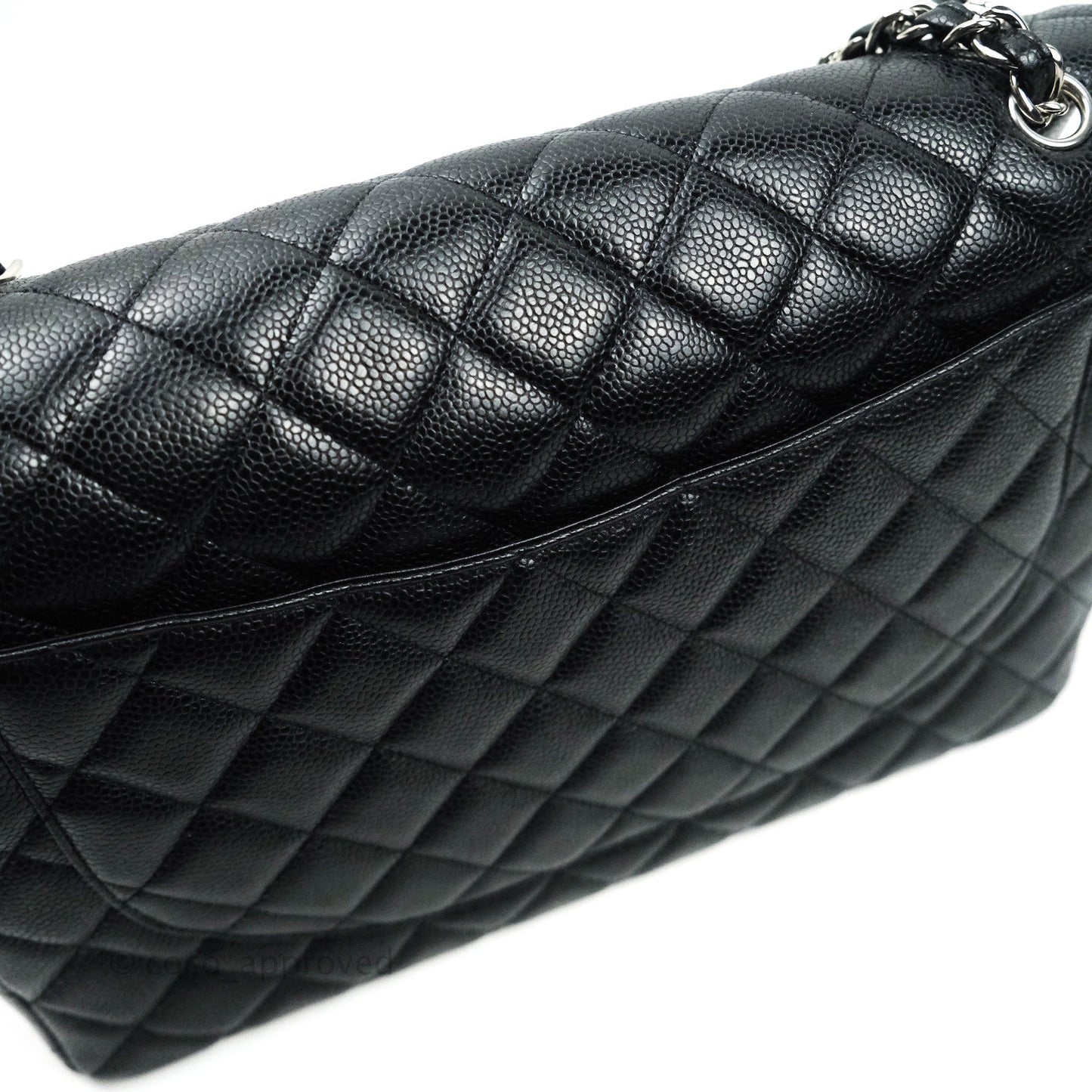 Chanel Quilted Maxi Single Flap Black Caviar Silver Hardware