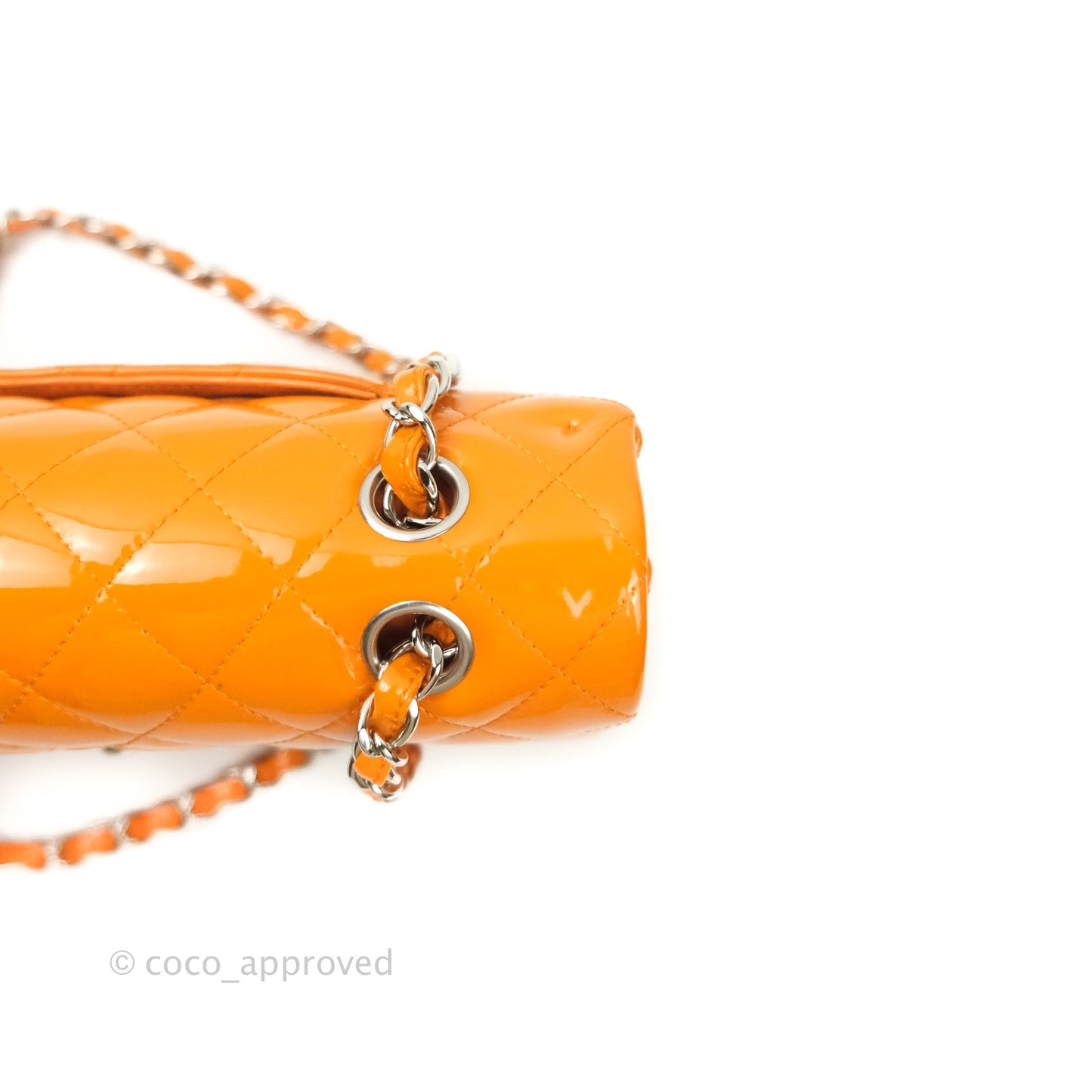 Chanel Classic M/L Medium Double Flap Orange Patent Silver Hardware